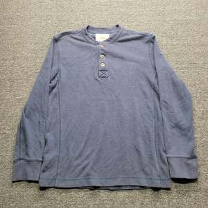 Eddie Bauer Mens M +Blue Waffle Knit Thermal Henley Long Sleeve Shirt
